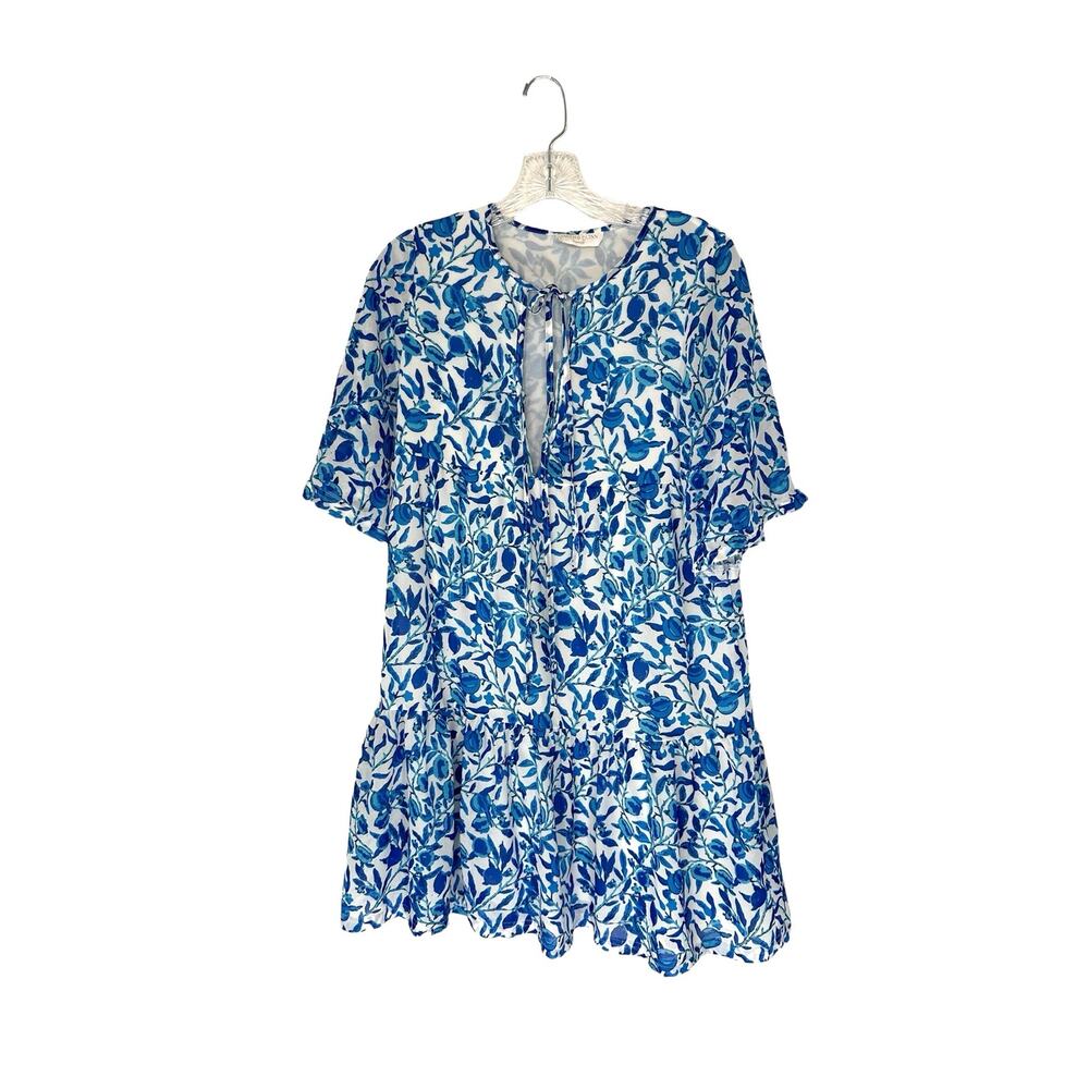 Smith & Quinn Blue White Blueberry Print Short Sleeve Mini Dress Size XS